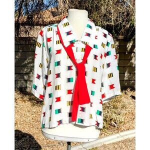 VTG 1990s Koret Career Petites 14 Sailing Flag Fashion Sample Sheer Blouse EUC